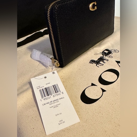 NWT COACH Black Leather Medium Zip Around Wallet - Picture 7 of 13